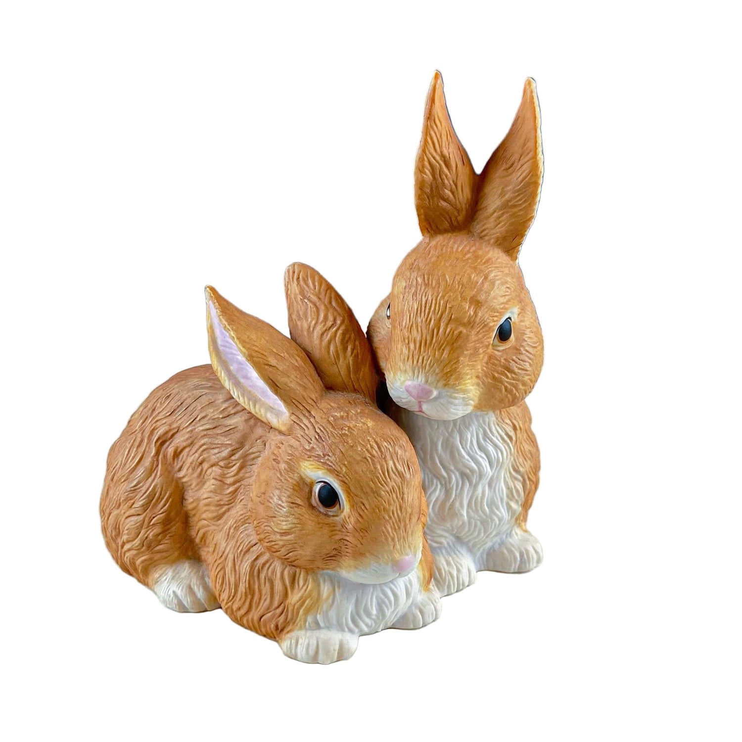 Brown Porcelain Snuggling Bunny Figurine – Set of 2 Rabbits