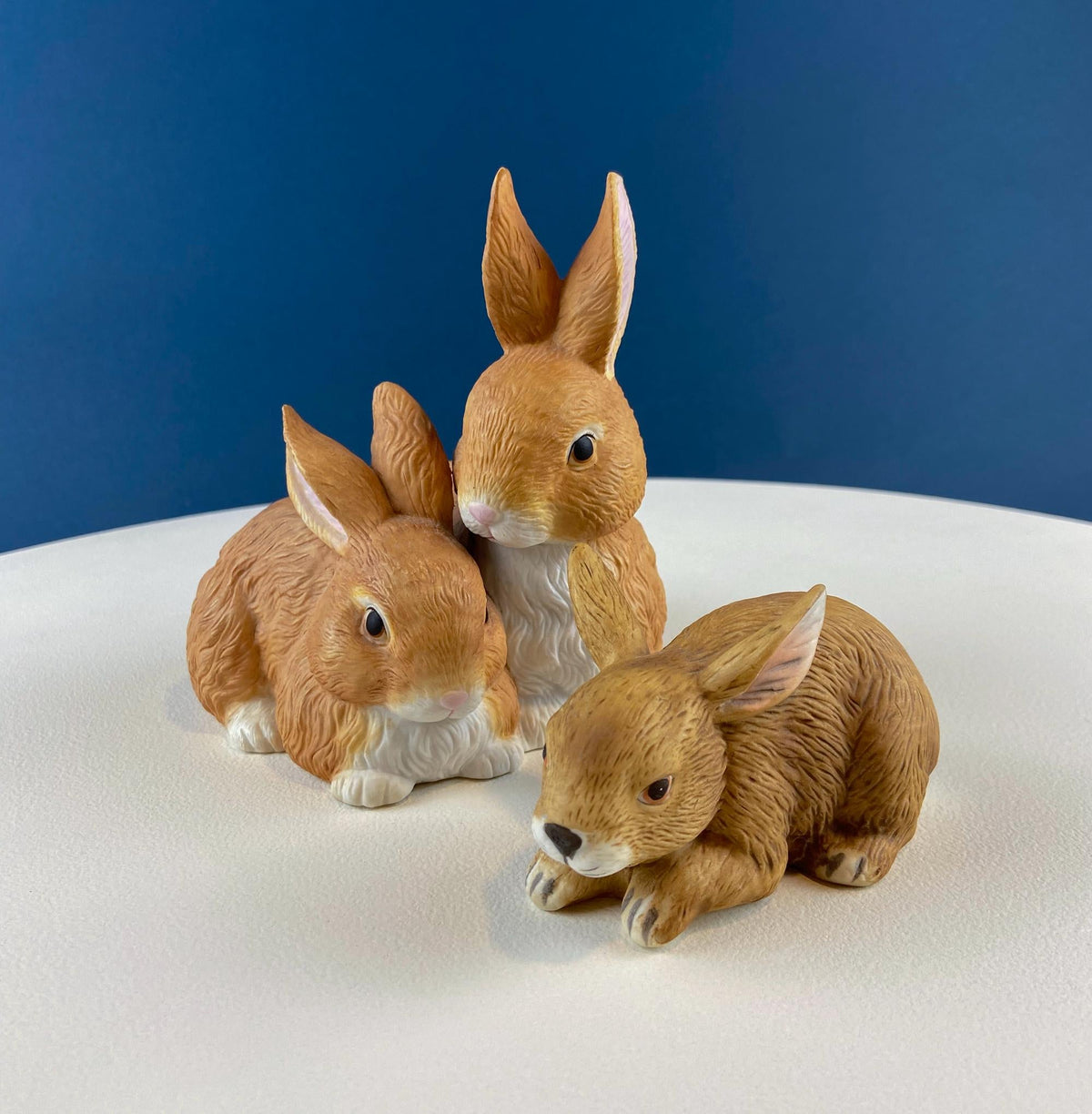 Brown Porcelain Snuggling Bunny Figurine – Set of 2 Rabbits