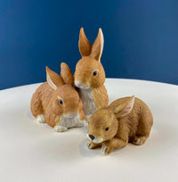 Brown Porcelain Snuggling Bunny Figurine – Set of 2 Rabbits