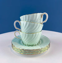 Minton Porcelain Cups & Saucers – Set of 4 Green & White Leaf Garland Design