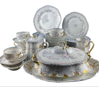 Antique Limoges Dish Set for 8 – Forget-Me-Nots & Tea Roses Floral Motif
