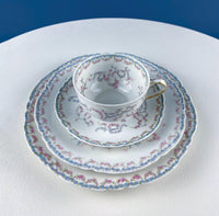 Antique Limoges Dish Set for 8 – Forget-Me-Nots & Tea Roses Floral Motif