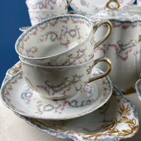 Antique Limoges Dish Set for 8 – Forget-Me-Nots & Tea Roses Floral Motif