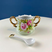 Lefton Hand Painted Tea Set – Roses Motif with Cup, Saucer, Creamer & Sugar Jar