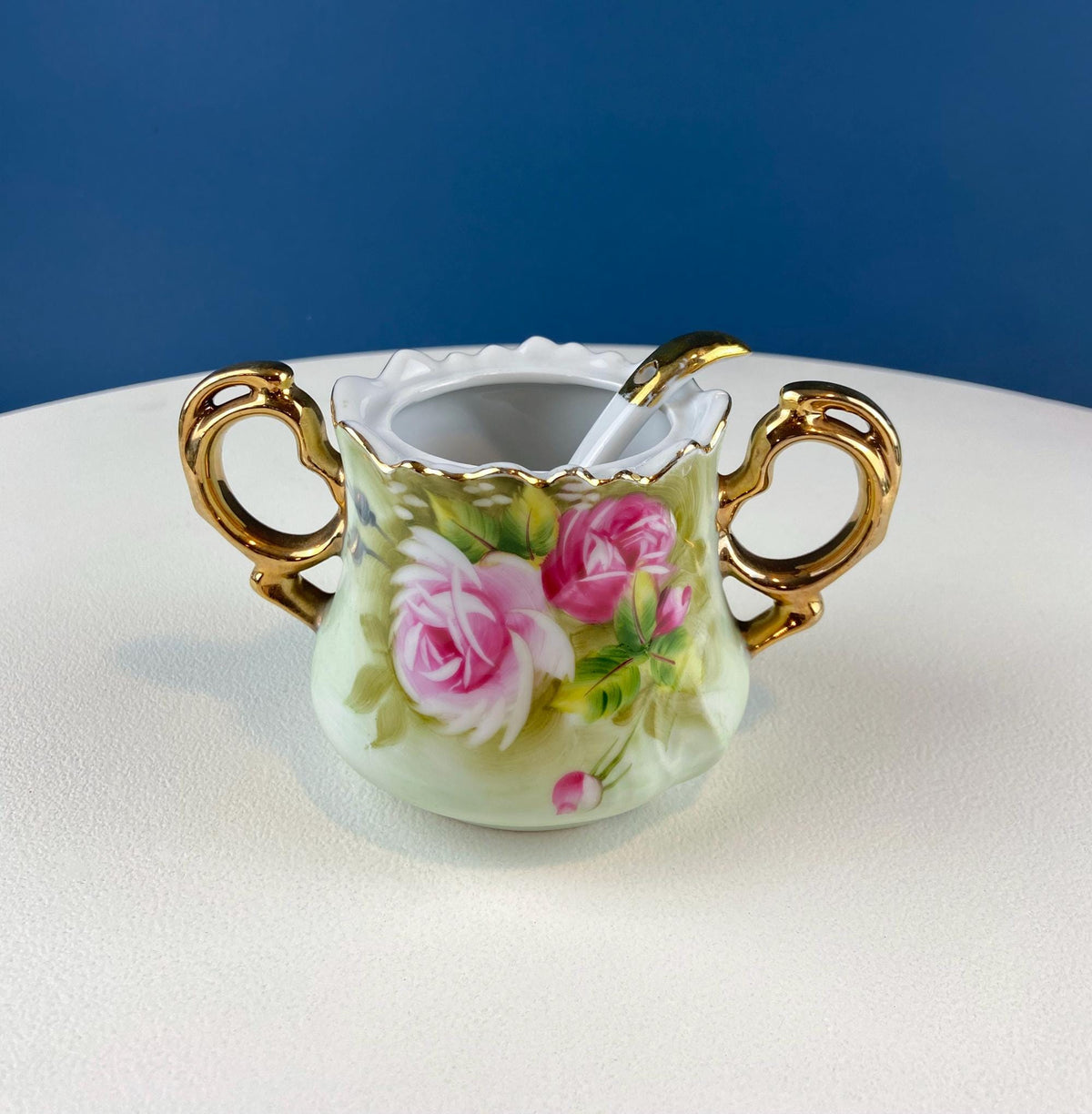 Lefton Hand Painted Tea Set – Roses Motif with Cup, Saucer, Creamer & Sugar Jar