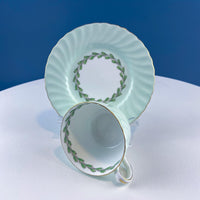 Minton Porcelain Cups & Saucers – Set of 4 Green & White Leaf Garland Design