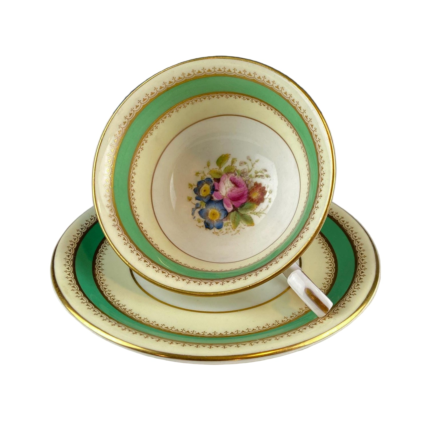 Vintage Royal Worcester Green & Yellow Cup & Saucer – Floral Motif