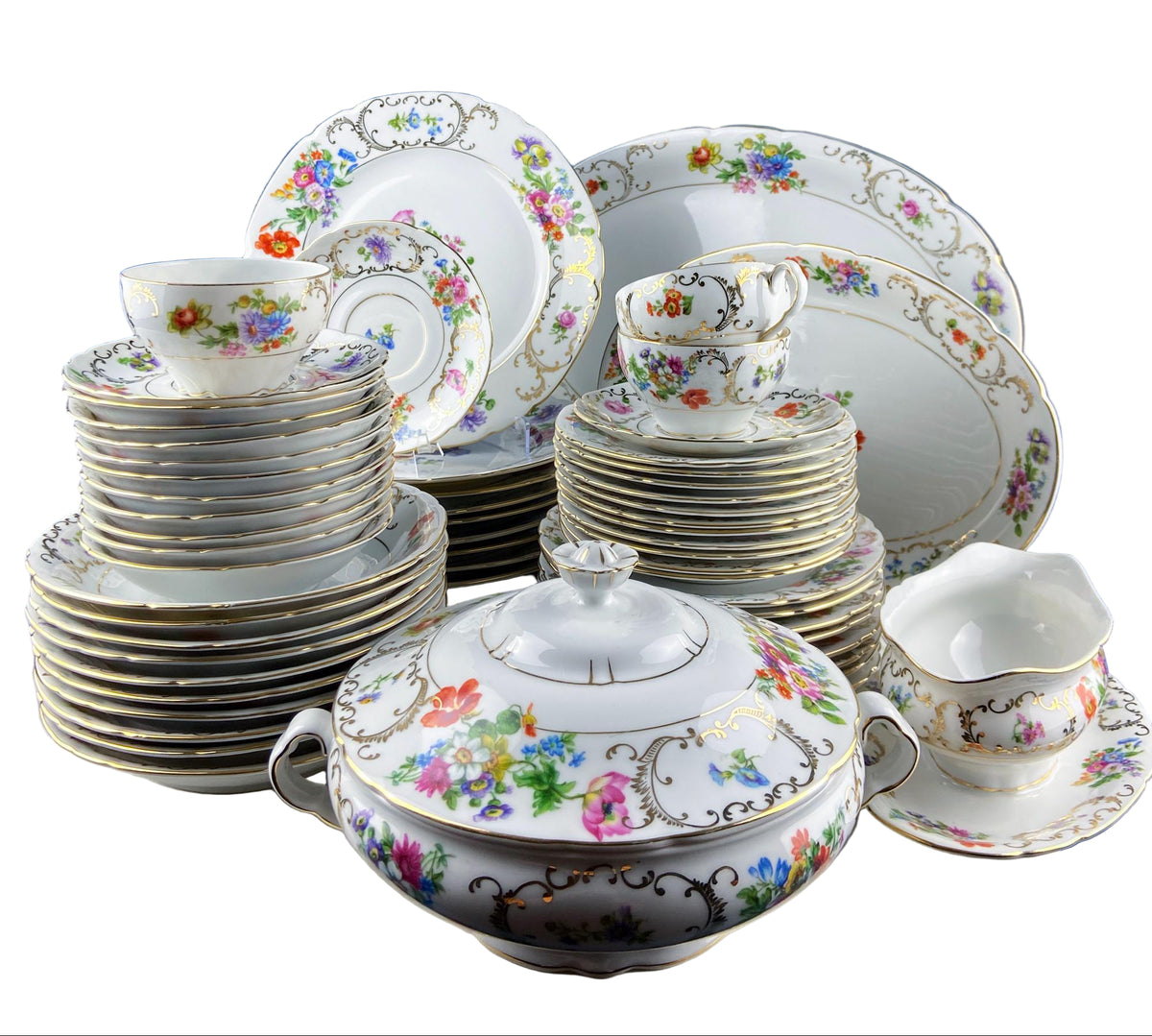 Antique Victoria Czechoslovakia Dish Set – 56 Piece Floral Collection