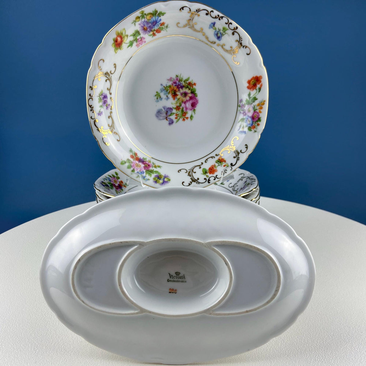 Antique Victoria Czechoslovakia Dish Set – 56 Piece Floral Collection