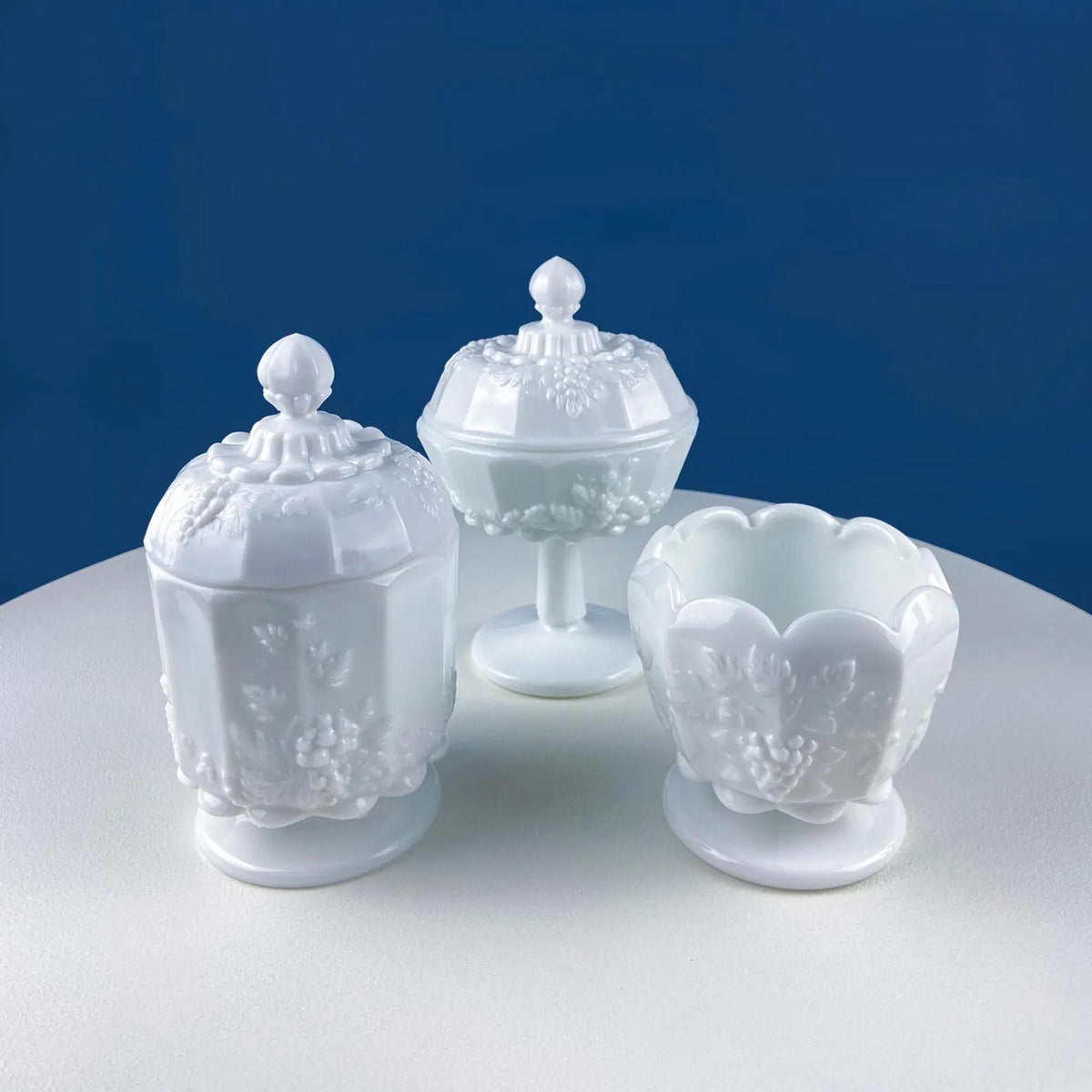 Antique Westmoreland Milk Glass Bowl – Grapes & Vines Motif
