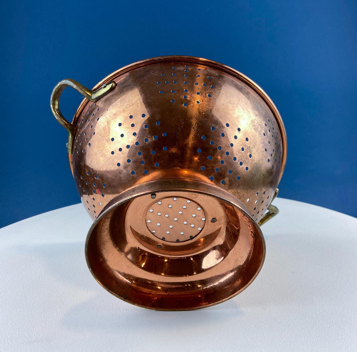 Vintage Hand Hammered Copper & Tin Colander – Rustic Kitchen Decor