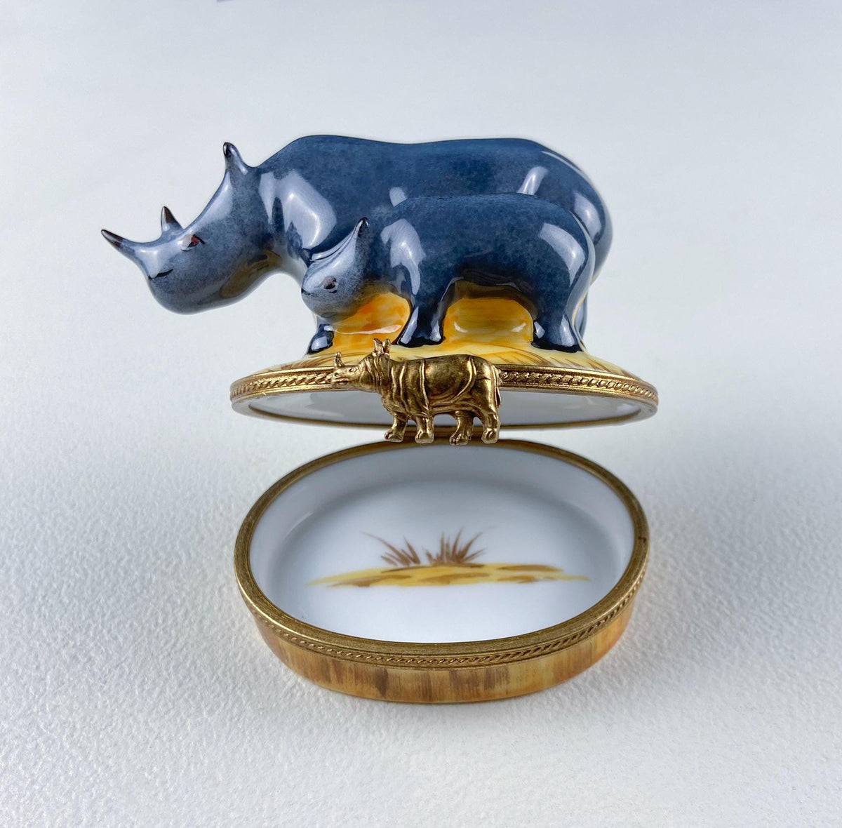 Vintage Limoges Miniature Box – Mom & Baby Elephants Porcelain Trinket Box
