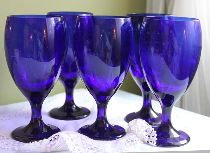 Cobalt Blue Glass Water Goblets – Set of 8 Contemporary Stemware