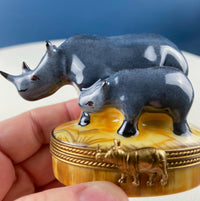 Vintage Lefton Porcelain Miniature Box – Lion & Cub Brass Trinket Box