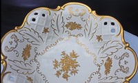 Antique Hand Decorated Bowl with Stand – Scalloped Rim & 22K Gold Detailing