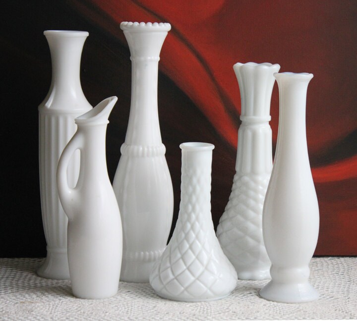 Milk Glass Vases – Set of 7 Assorted Shapes & Sizes