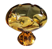 Amber Glass Pedestal Candy Bowl – Scalloped Pinched Rim Design