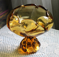 Amber Glass Pedestal Candy Bowl – Scalloped Pinched Rim Design