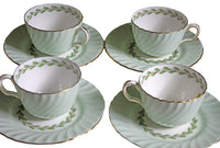 Minton Cheviot Green Cups & Saucers – Set of 4 with Laurel Garland S503