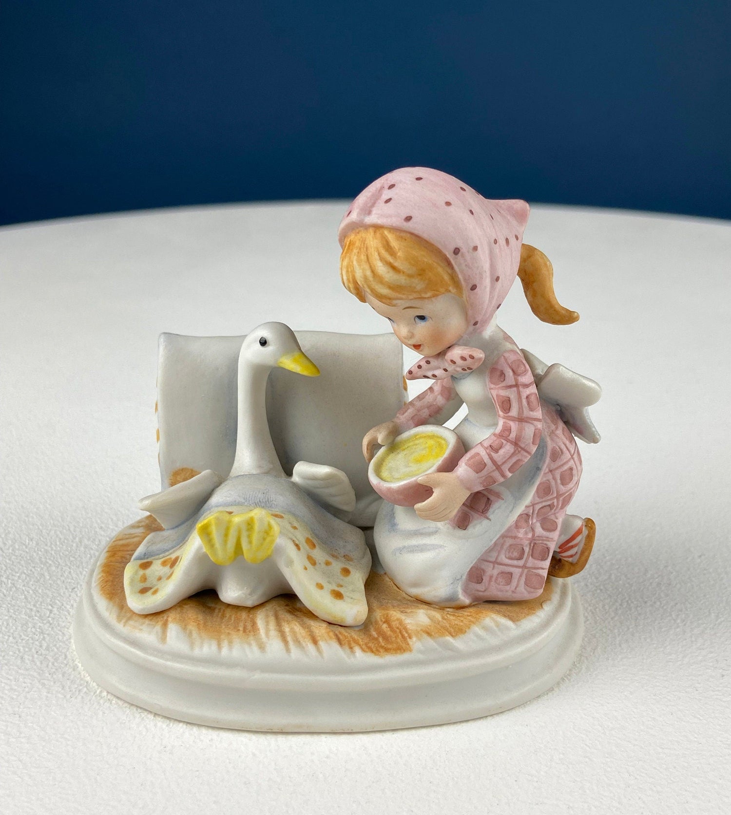 Lefton Porcelain Figurine – Little Girl Feeding Goose “Giving is Loving”