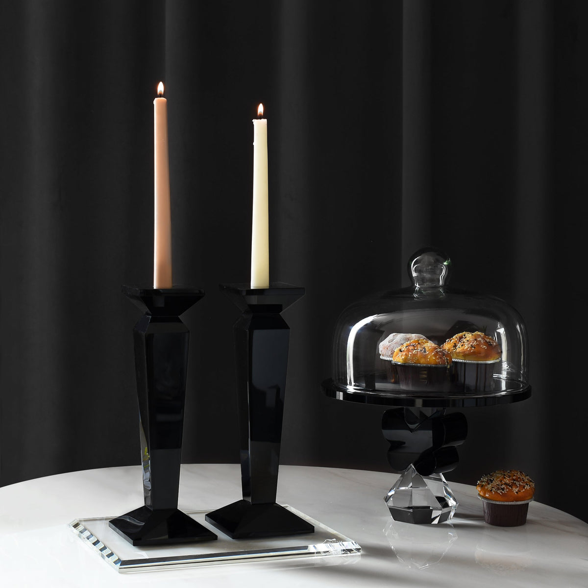 Pair of 11” Sleek Solid Crystal Candlesticks (Various Colors)