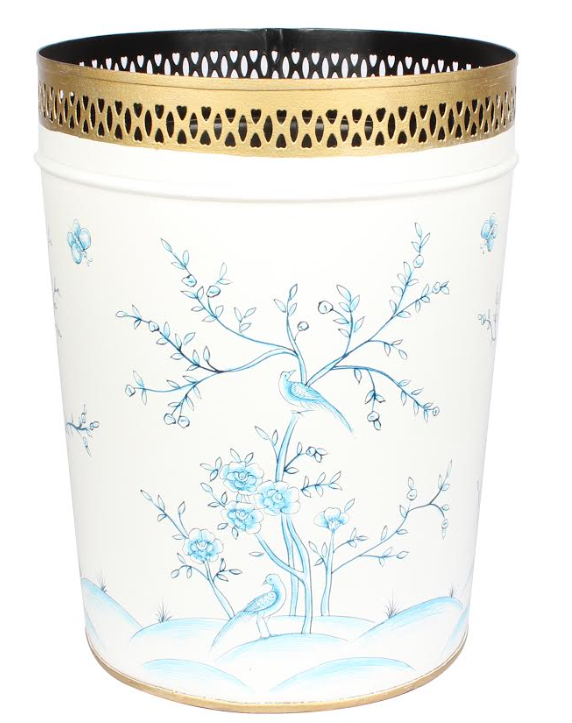 Ivory & Blue Round Pierced Wastepaper Basket