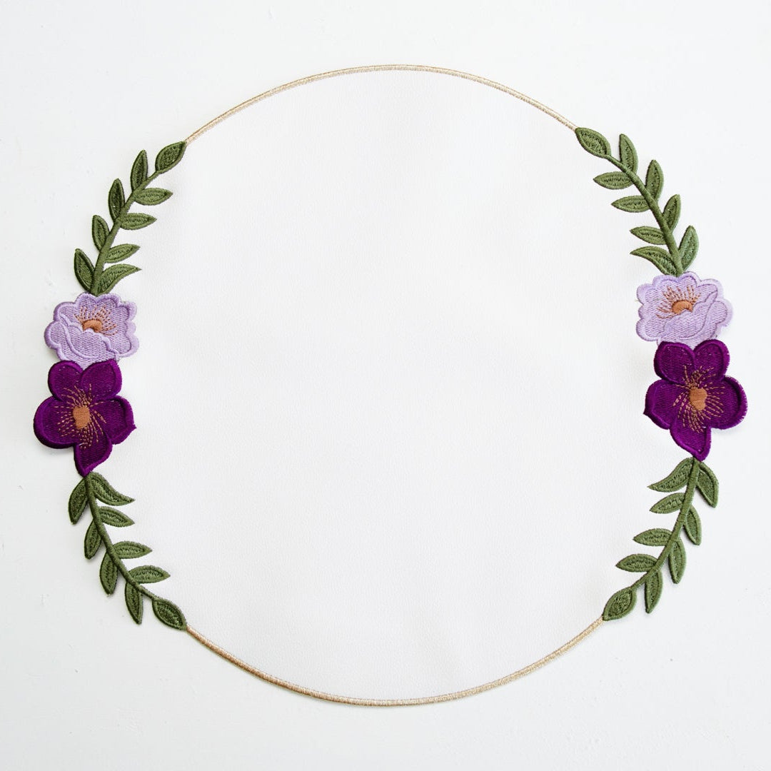 Jasmine White Round Faux Leather Placemat