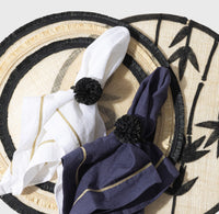 Straw Pompom Napkin Rings – Black (Set of 4)