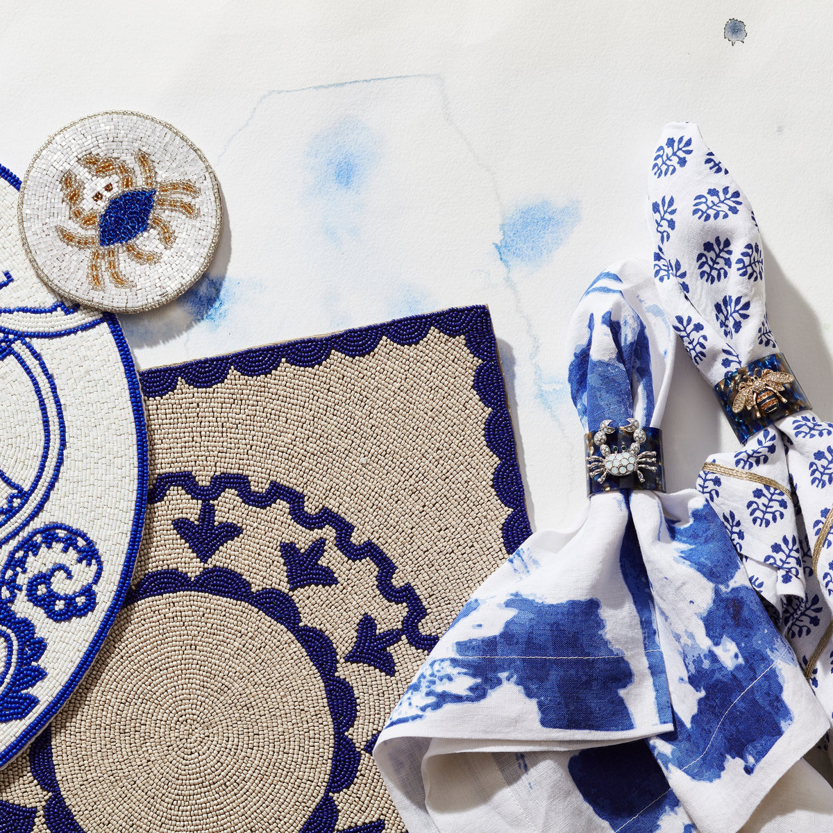 Stripey Bee Resin Napkin Rings – Blue Tortoiseshell (Set of 4)