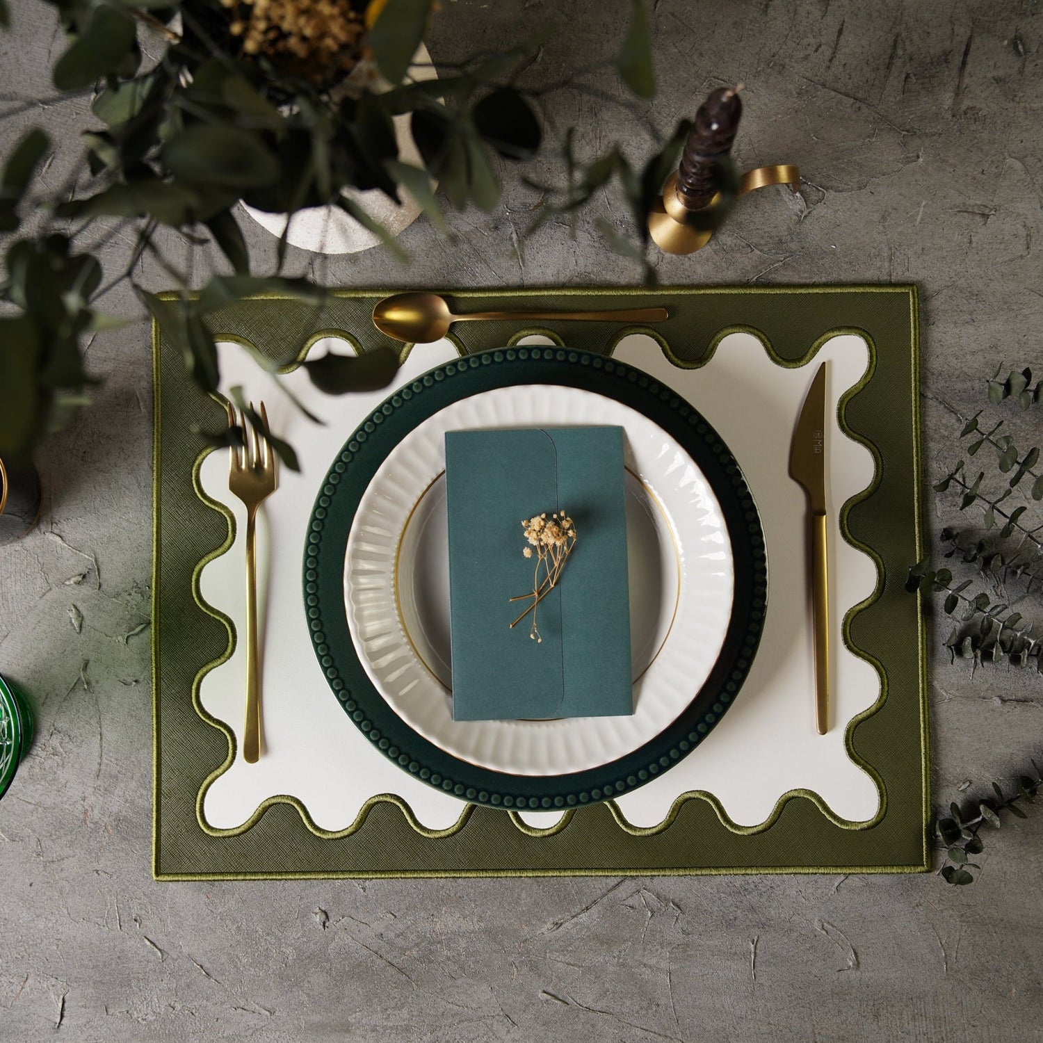 Lustre Dark Green Rectangle Faux Leather Placemat