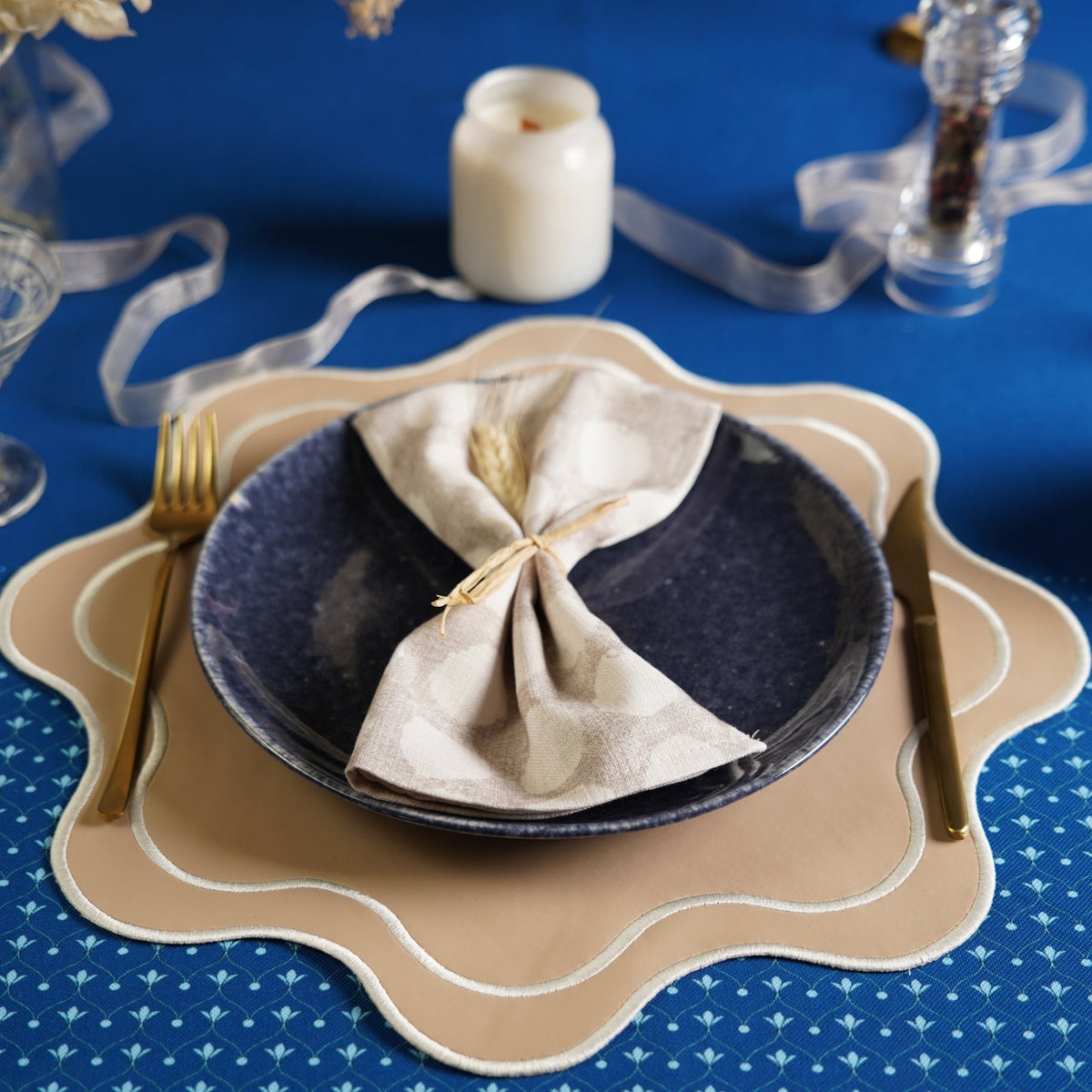 Haven Beige Wavy Edge Faux Leather Placemat