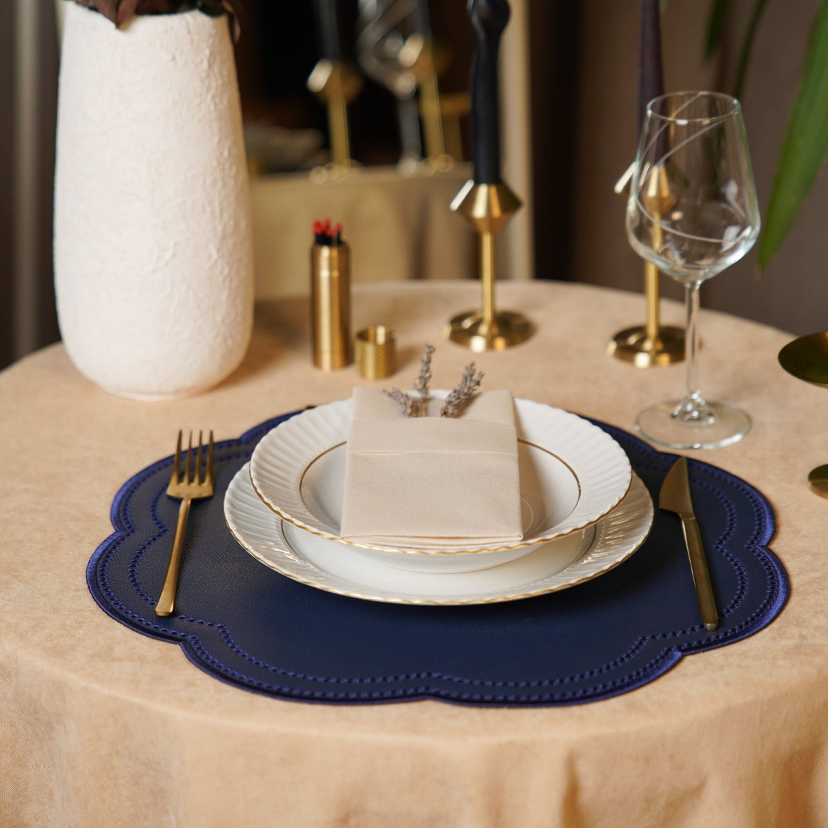 Nurture Navy Blue Round Faux Leather Placemat