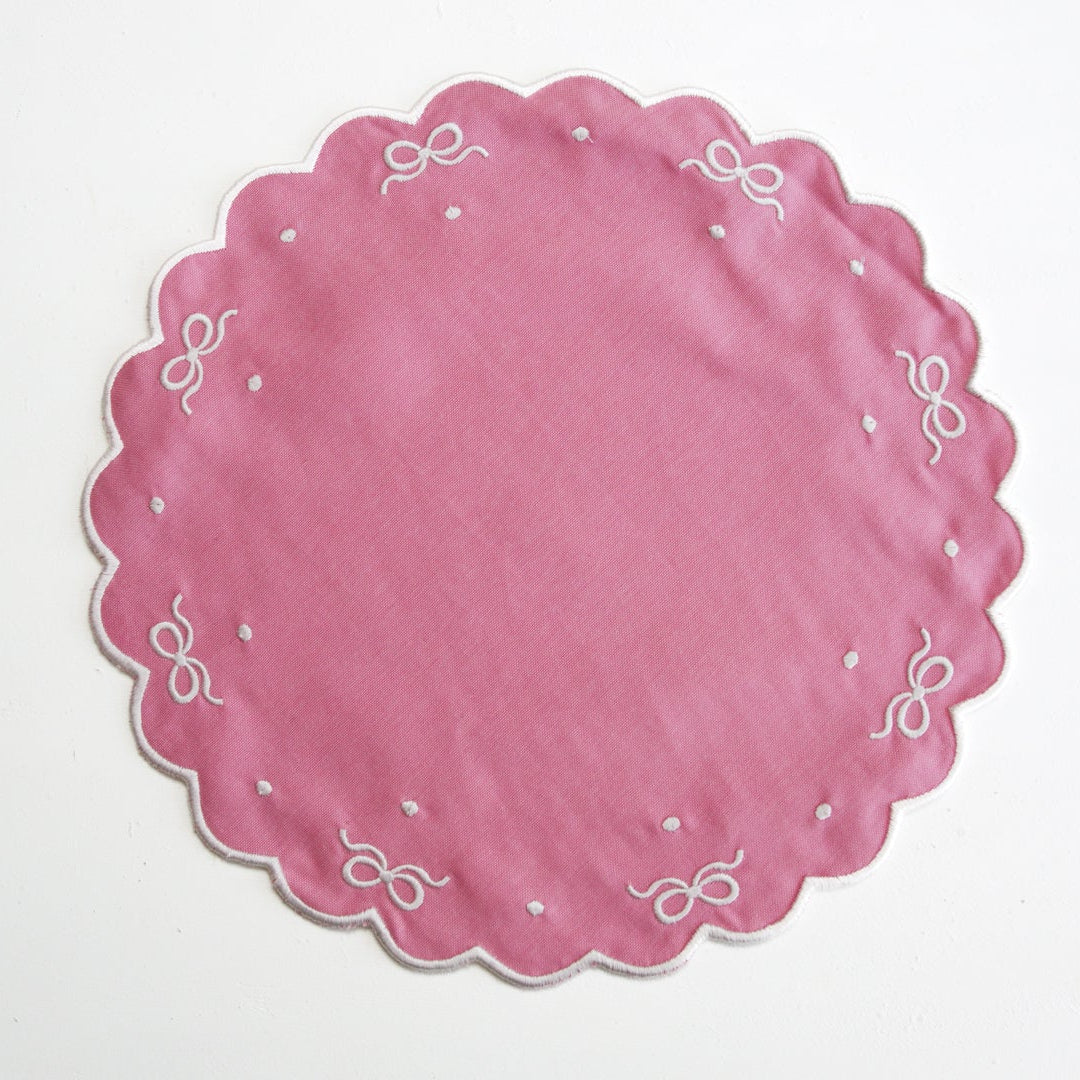 Pink Cotton Placemat & Napkin Set with Bow Accents