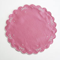 Pink Cotton Placemat & Napkin Set with Bow Accents