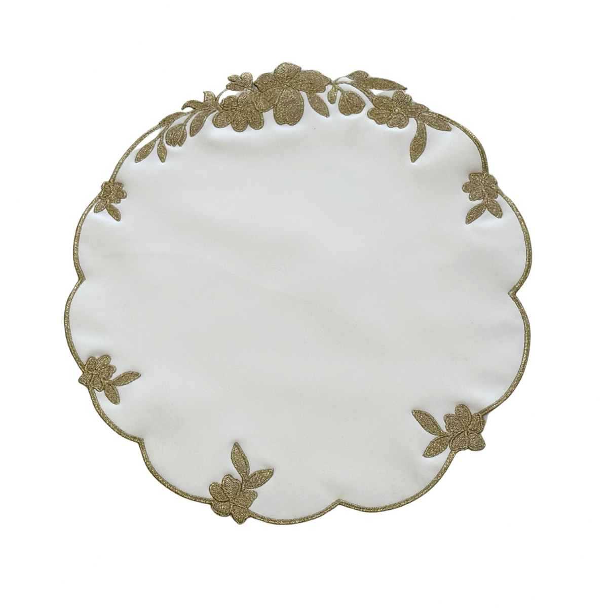 Lotus White Gold Round Faux Leather Placemat