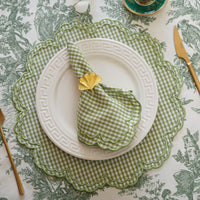 Magnolia Gingham Green Scalloped Fabric Placemat Napkin Set