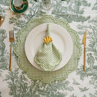 Magnolia Gingham Green Scalloped Fabric Placemat Napkin Set