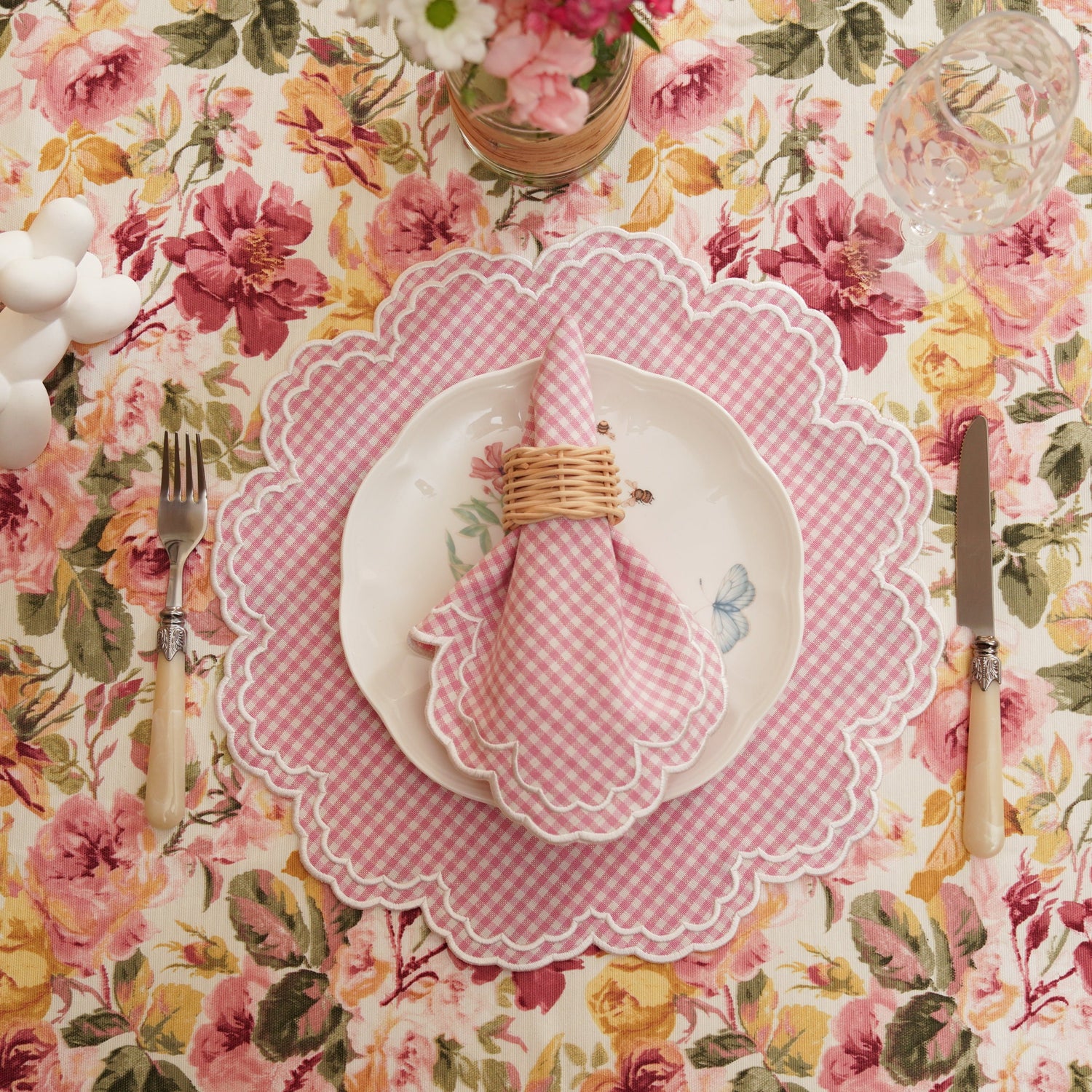Pink Gingham Placemat & Napkin Set
