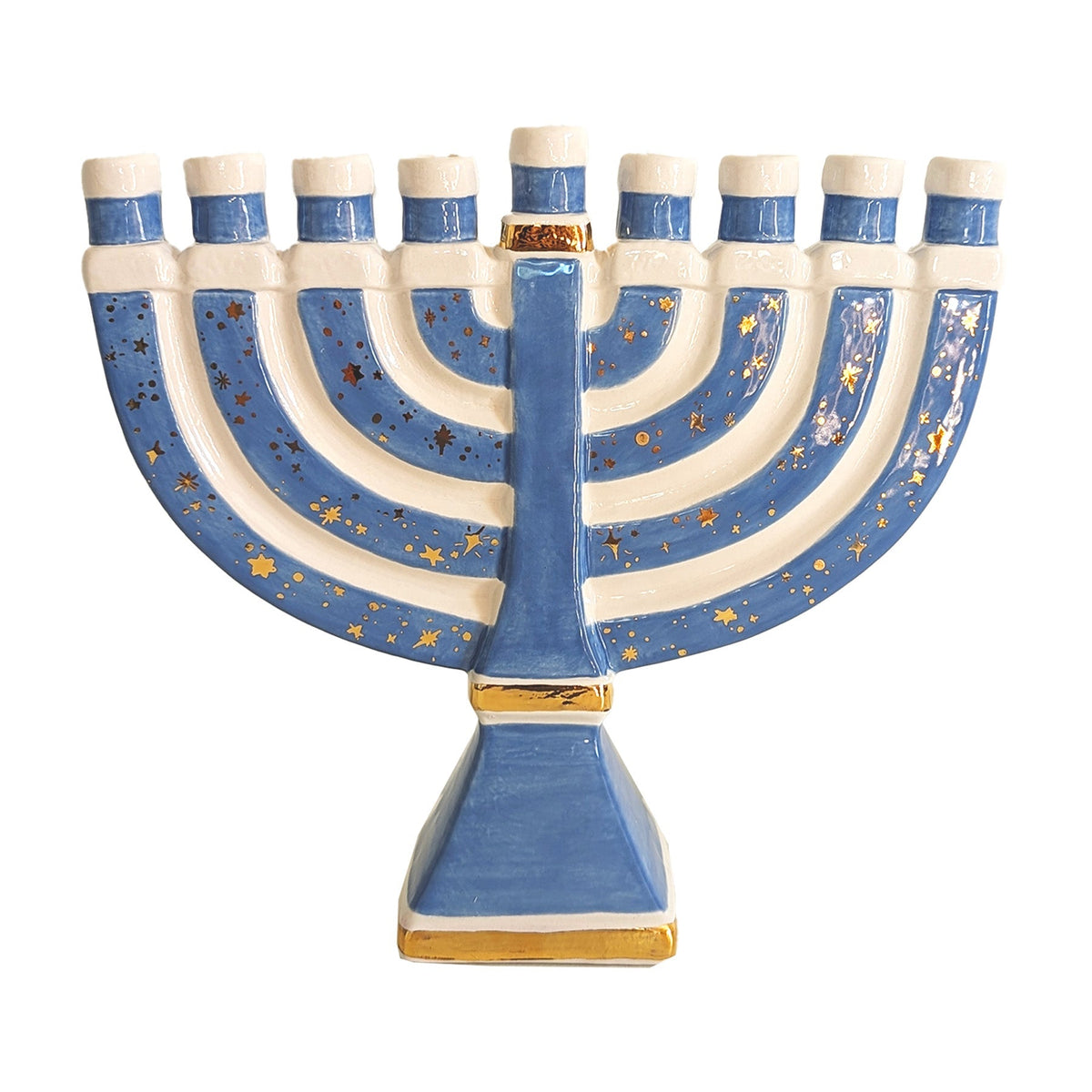Shimmering Stars Menorah with 22K Gold Accents and Optional Monogram (Various Colors)