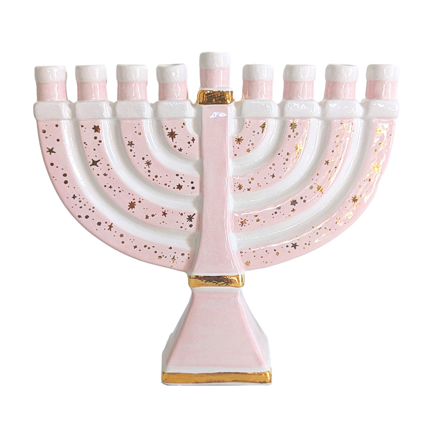 Shimmering Stars Menorah with 22K Gold Accents and Optional Monogram (Various Colors)