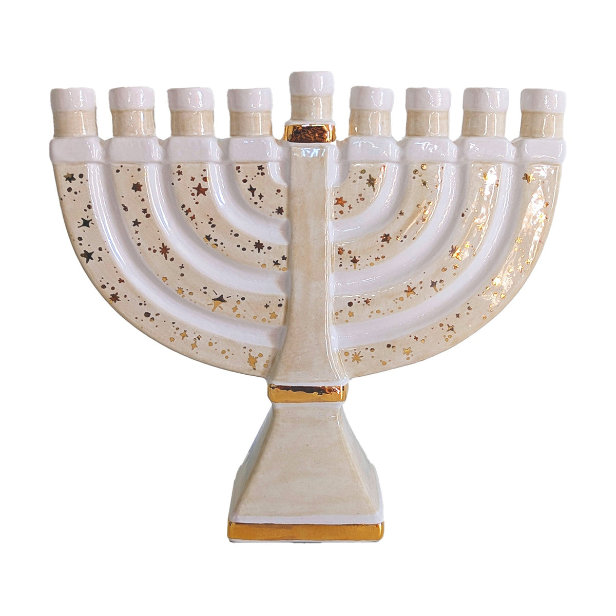Shimmering Stars Menorah with 22K Gold Accents and Optional Monogram (Various Colors)