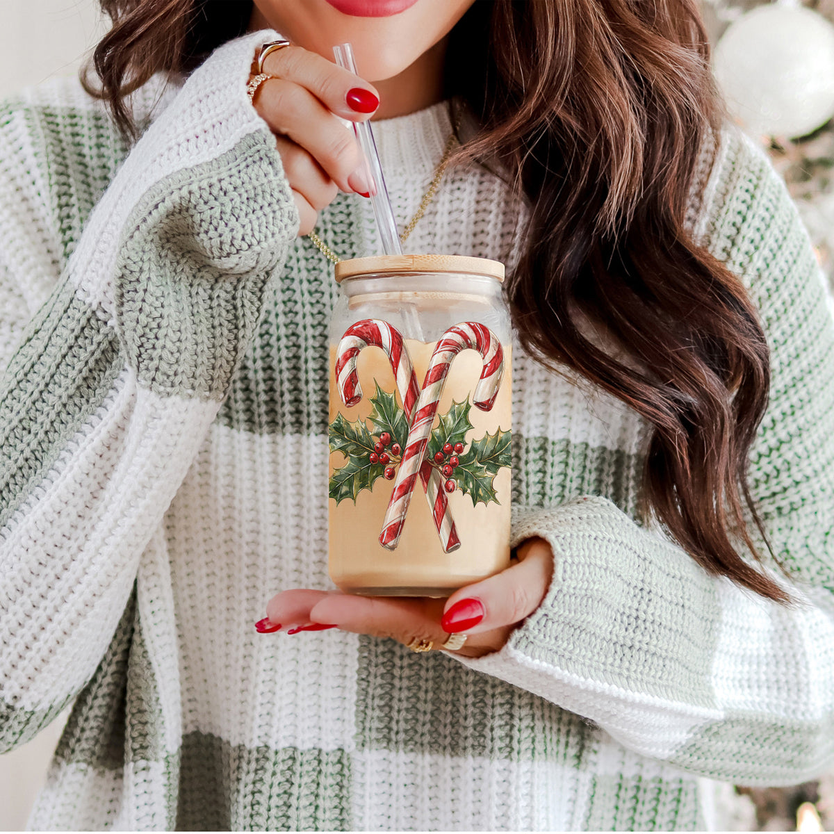 Candy Cane Holly Cup