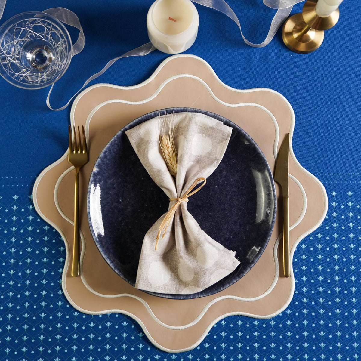 Haven Beige Wavy Edge Faux Leather Placemat