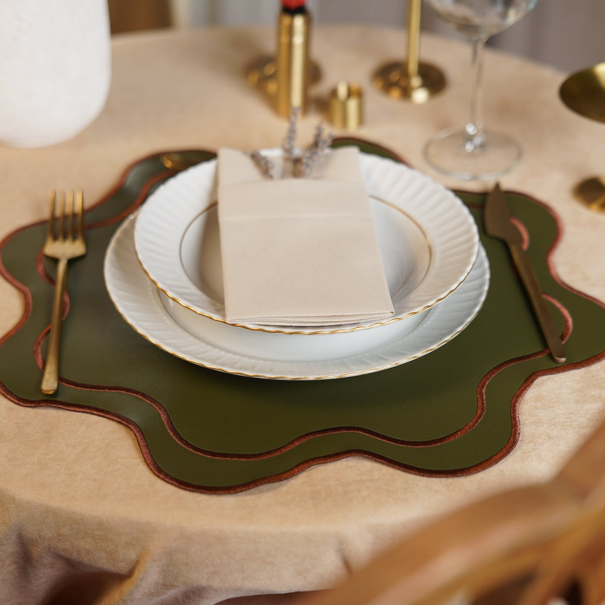 Haven Dark Green Wavy Edge Faux Leather Placemat