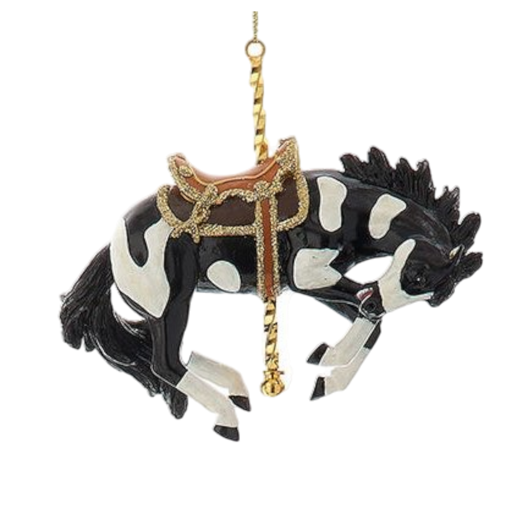 Resin Carousel Ornament - Black and White Horse