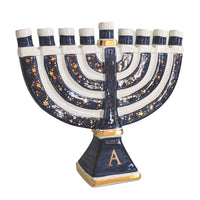 Shimmering Stars Menorah with 22K Gold Accents and Optional Monogram (Various Colors)