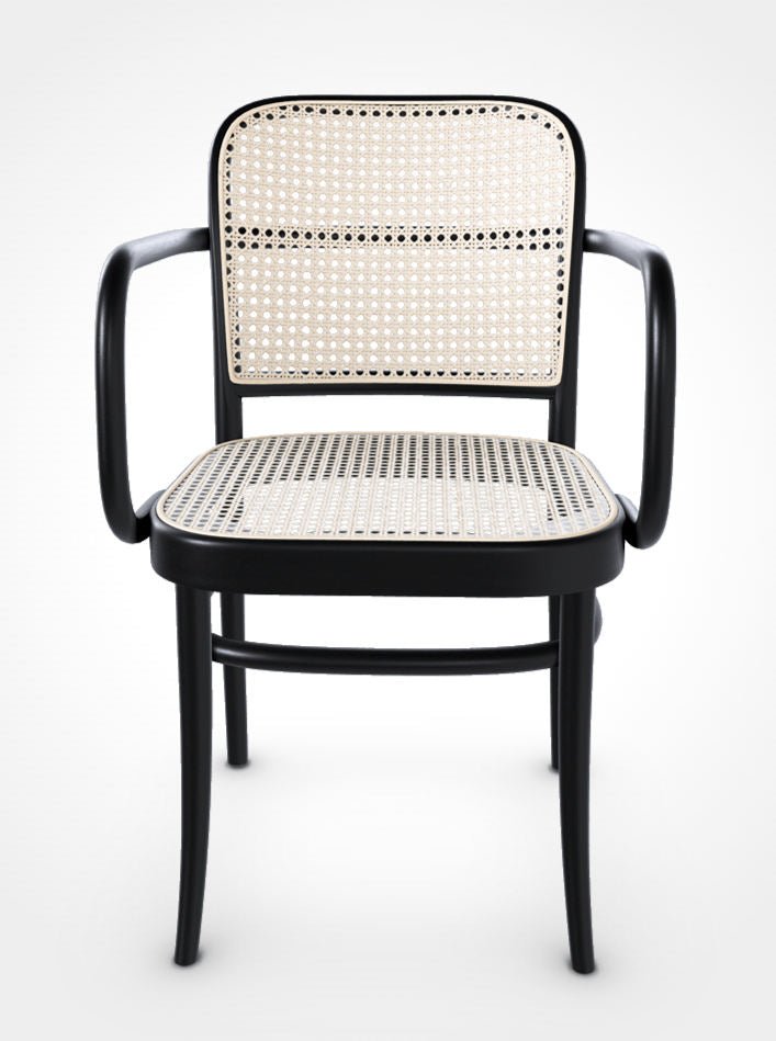 Bentwood Armchair in Black Stained Beech w/ Cane Seat and Back