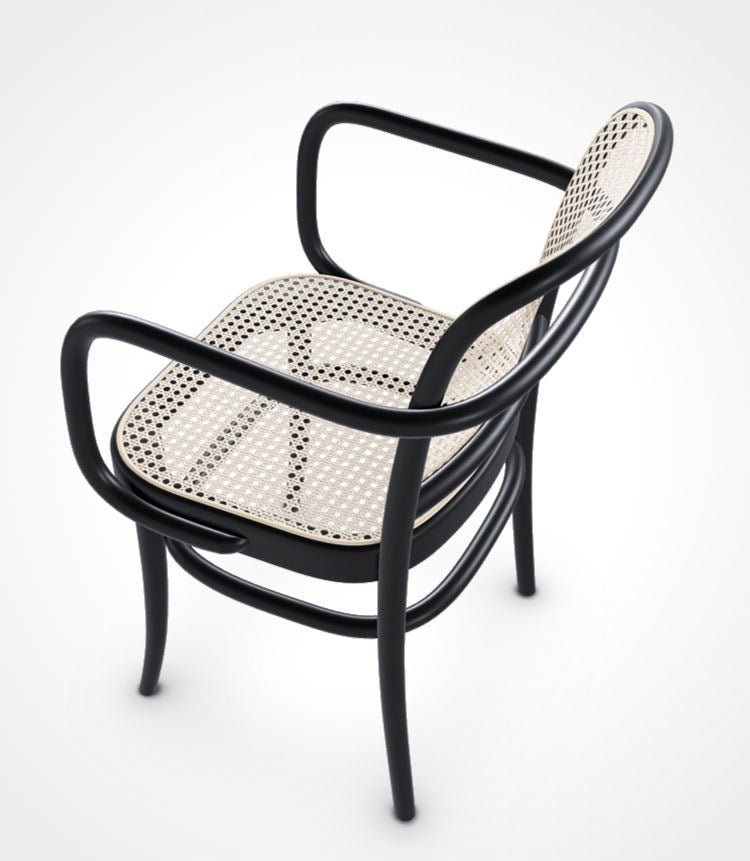 Bentwood Armchair in Black Stained Beech w/ Cane Seat and Back