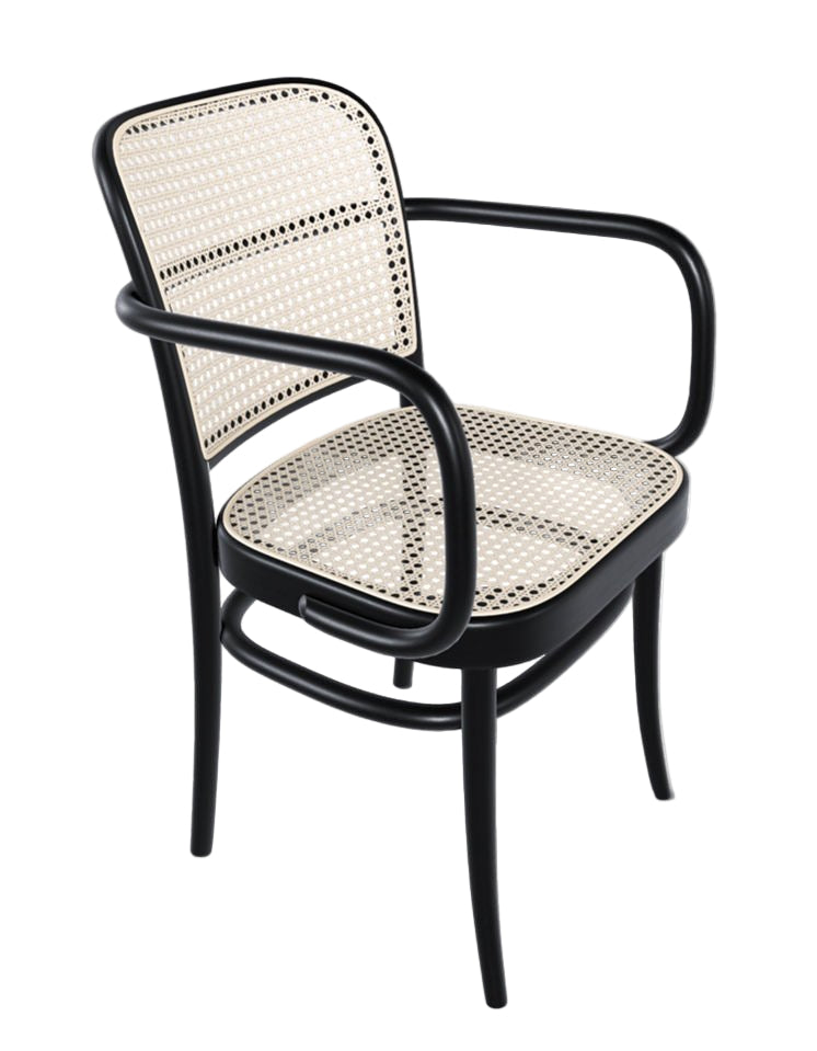Bentwood Armchair in Black Stained Beech w/ Cane Seat and Back