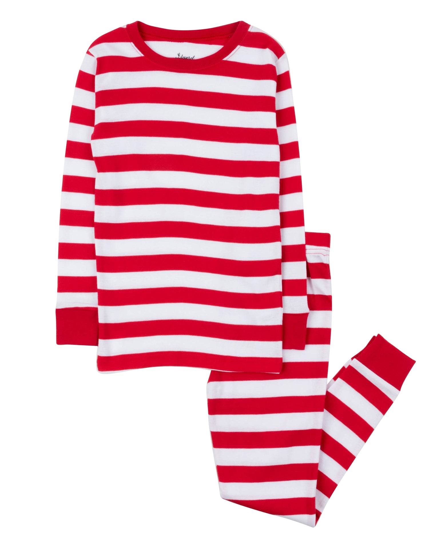 Kids Two Piece Cotton Pajamas Red And  White Stripes -